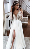 Robe de mariage Manche Longue Manquant Dentelle Printemps Thigh-High Slit