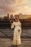 Robe de mariée Taille haute Maternité Empire Rosée épaule Manche Longue