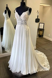 Robe de mariée Norme Mousseline Col en V Appliquer Col en V Foncé