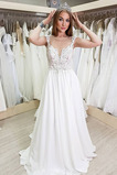 Robe de mariage Poire a ligne Naturel taille Perle Plage Mousseline