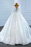 Robe de mariage Col en V A-ligne Froid Manche Longue Perle Norme