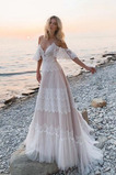 Robe de mariée Col en V Foncé Sans Manches Elégant Drapé a ligne