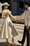 Robe de mariage Longueur Mollet Sans Manches haut bustier tube