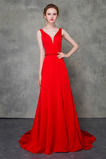 Robe de soirée Haut Bas Soie Col en V Traîne Courte Drapé A-ligne