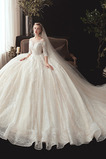 Robe de mariée Manche Aérienne Drapé Sage Col Bateau Lacez vers le haut