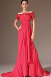 Robe de soirée aligne Mousseline Poire Rosée épaule Montrer Fourreau plissé