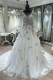 Robe de mariée Manche Longue Col U Profond Manche Aérienne Formelle