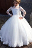 Robe de fille de fleur Tulle a ligne Longue Mariage Col haut