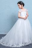 Robe de fille de fleur Formelle Longue Tulle Été Manquant Col en V