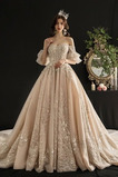 Robe de mariage Tulle aligne Traîne Longue Salle Printemps Fermeture éclair