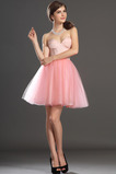 Robe de bal Tulle Mode Sablier Perle rose Col en Cœur Sans Manches