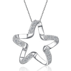 Clavicule Femme Argent étoile à cinq branches incrusté de diamants et pendentif