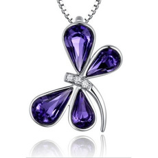 Libellule Femmes Cristal violet Argent Fourniture En Gros Collier et Pendentif