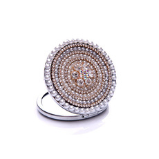 Top Circle Cross Metal incrusté de diamants Publicité Small Mirror & Comb