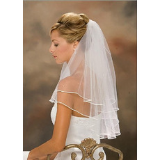 Double voile de bord de ruban de satin blanc / ivoire voile de mariée en gros
