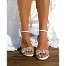 Sandales grandes tailles à talons épais, chaussures de mariage femme à talons hauts en satin et strass