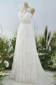 Robe de mariée Jardin Col Bateau Sans Manches Couvert de Dentelle