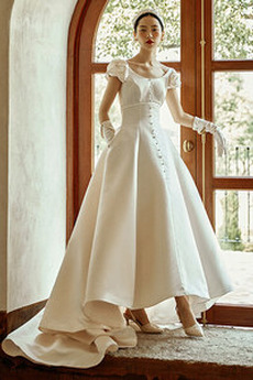 Robe de mariée Manche Courte Longue Satin Poches Col U Profond