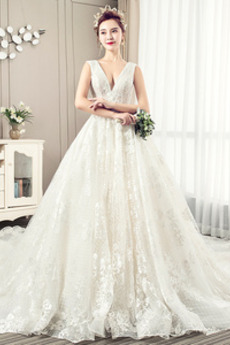 Robe de mariée Col en V Foncé Jardin Sans Manches Soie Été Triangle Inversé