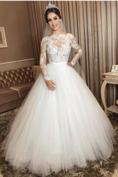 Robe de mariée Vintage Tulle Manche Aérienne Col Bateau Manquant