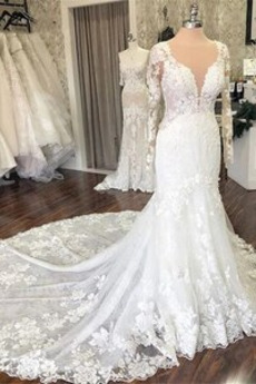 Robe de mariée Dos nu Dentelle Col en V Été Décalcomanie Cérémonial