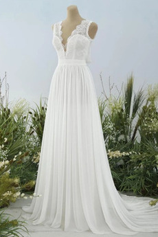 Robe de mariée Dos nu Traîne Courte noble Col en V Foncé Triangle Inversé