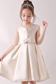 Robe de fille de fleur Sans Manches Norme Satin Nœud à Boucles