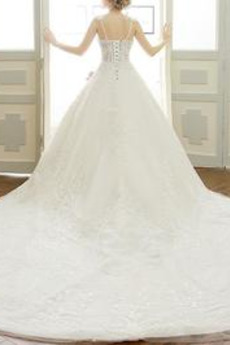 Robe de mariée Eglise A-ligne Traîne Royal Col en V Satin Luxueux