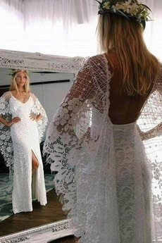 Robe de mariée Col en V Chic Longueur de plancher Médium Sans Manches