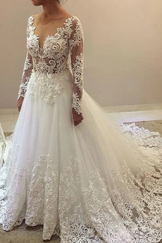 Robe de mariée Tulle Gaze Naturel taille Décalcomanie Couvert de Dentelle