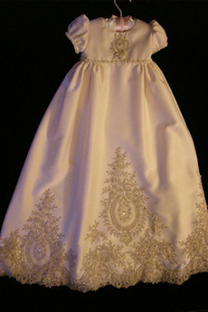 Robe de fille de fleur Satin Manche Courte Princesse Longue Petites Tailles