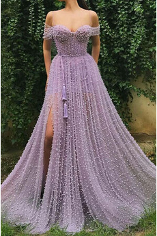 Robe de bal a ligne net Naturel taille Fourchure Frontale Désirable