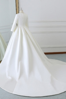 Robe de mariée Col en V Drapé A-ligne De plein air Satin Naturel taille