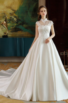 Robe de mariée Triangle Inversé Dentelle Simple Salle Col haut