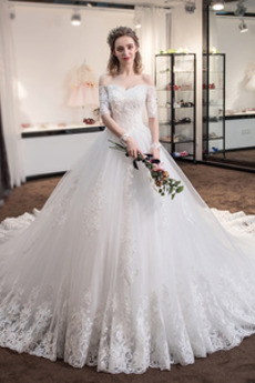 Robe de mariée Tulle Froid Manche Aérienne Naturel taille Dentelle