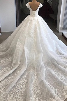 Robe de mariage Manquant a ligne Laçage Col en V Dentelle Traîne Royal