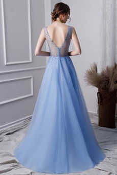 Robe de bal Perle Tulle Corsage Avec Bijoux Sans Manches Col en V