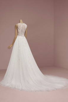 Robe de mariée Gaze Longue net Automne Couvert de Dentelle Poire