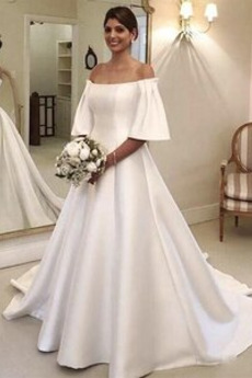 Robe de mariée Manche Courte Naturel taille Rosée épaule Fermeture éclair