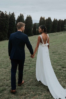 Robe de mariée Sans Manches Col en V Foncé A-ligne Été Dentelle