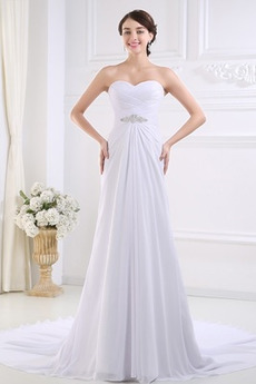 Robe de mariée Dos nu Longue Sans Manches Mousseline Drapé Fourreau pli