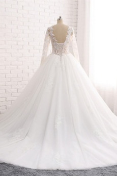 Robe de mariée Manche Longue Manche Aérienne a ligne Col U Profond