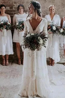 Robe de mariée Manche Lâche Chiffon Col en V Foncé Décalcomanie