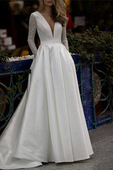 Robe de mariage a ligne Fermeture à glissière Automne Longue