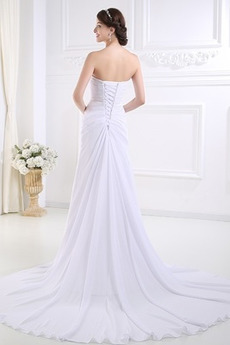 Robe de mariée Dos nu Longue Sans Manches Mousseline Drapé Fourreau pli