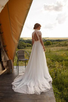 Robe de mariée Manche Courte Poire a ligne Plage Appliquer Naturel taille