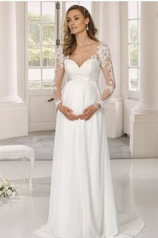 Robe de mariée Col en V Appliquer Manche Aérienne Taille haute