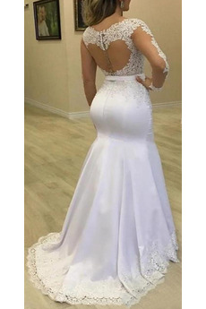 Robe de mariée Manche Longue Chic Manche Aérienne Col en V Foncé