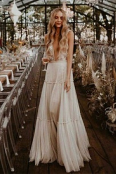 Robe de mariée Tulle Longueur de plancher Col en V Printemps