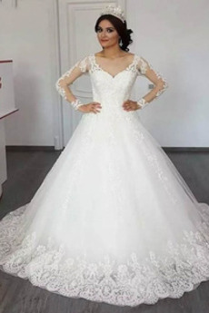 Robe de mariage Appliquer Tulle Col en V Foncé Col en V Eglise